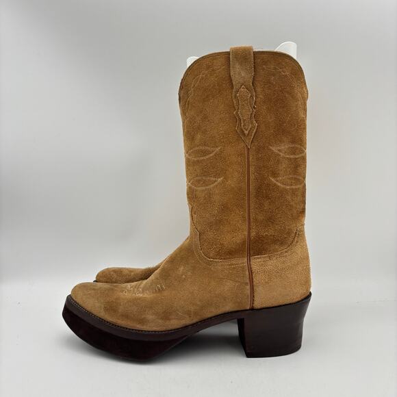 Lucchese Suede Platform Roper Boots Men\'s 13D Western Cowboy